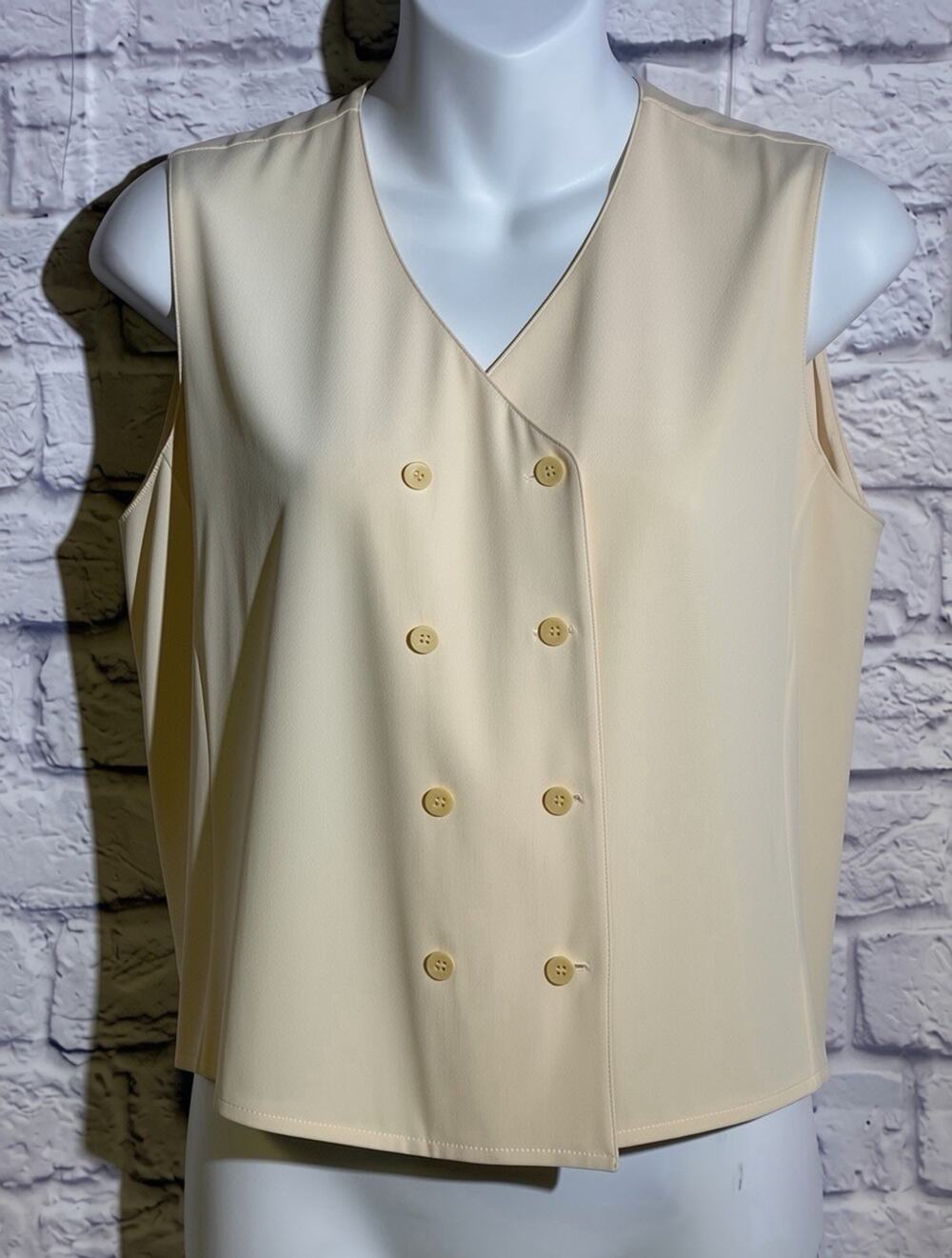 Emanuel Ungaro Silk Vest Womens 6 Cream Double Breasted Vintage V-Neck